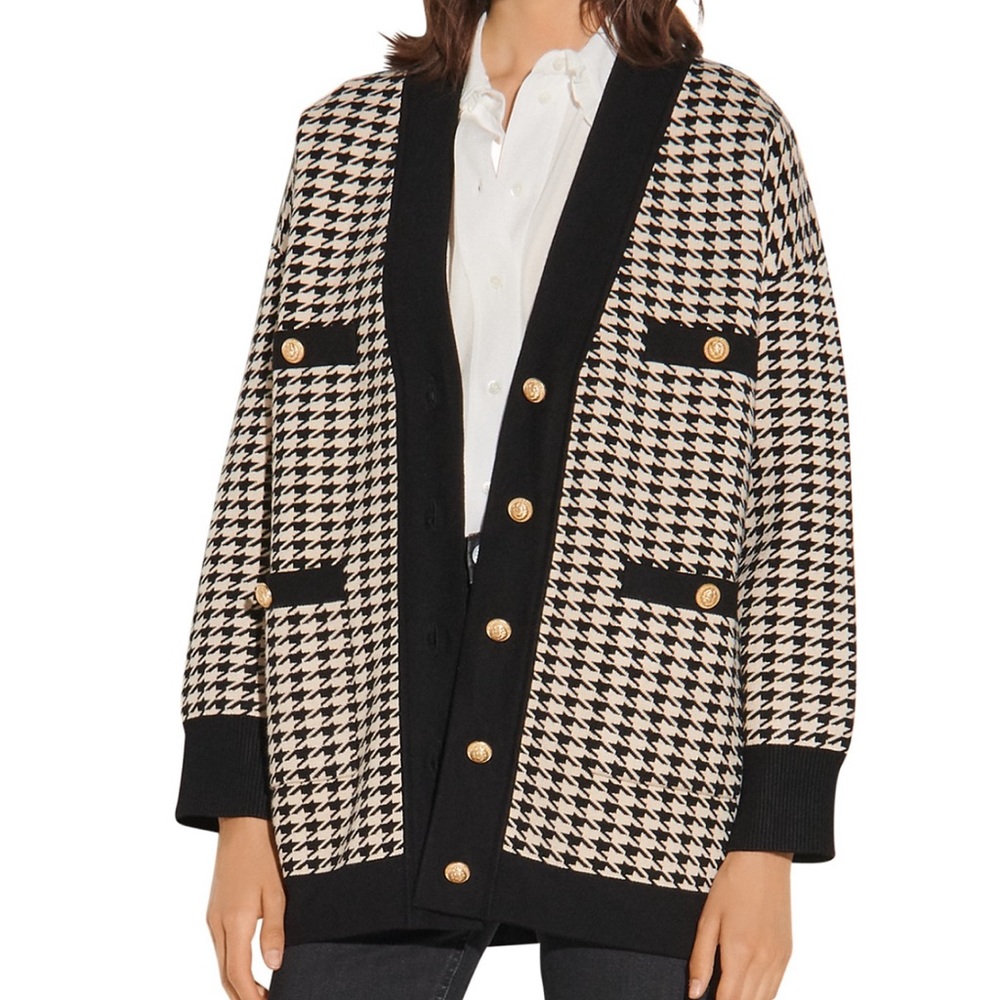 brand new Sandro Long houndstooth cardigan
